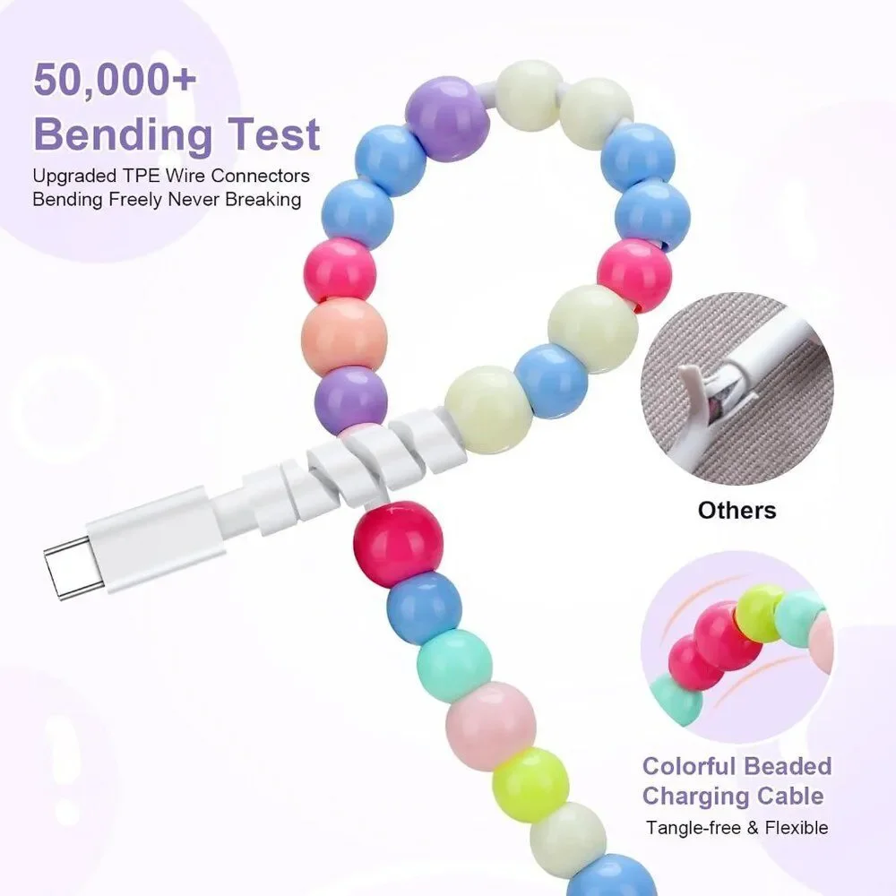 NWT Cute pastel beaded USBC - USBC Fast Charging Cable Iphone/Samsung galaxy 3ft